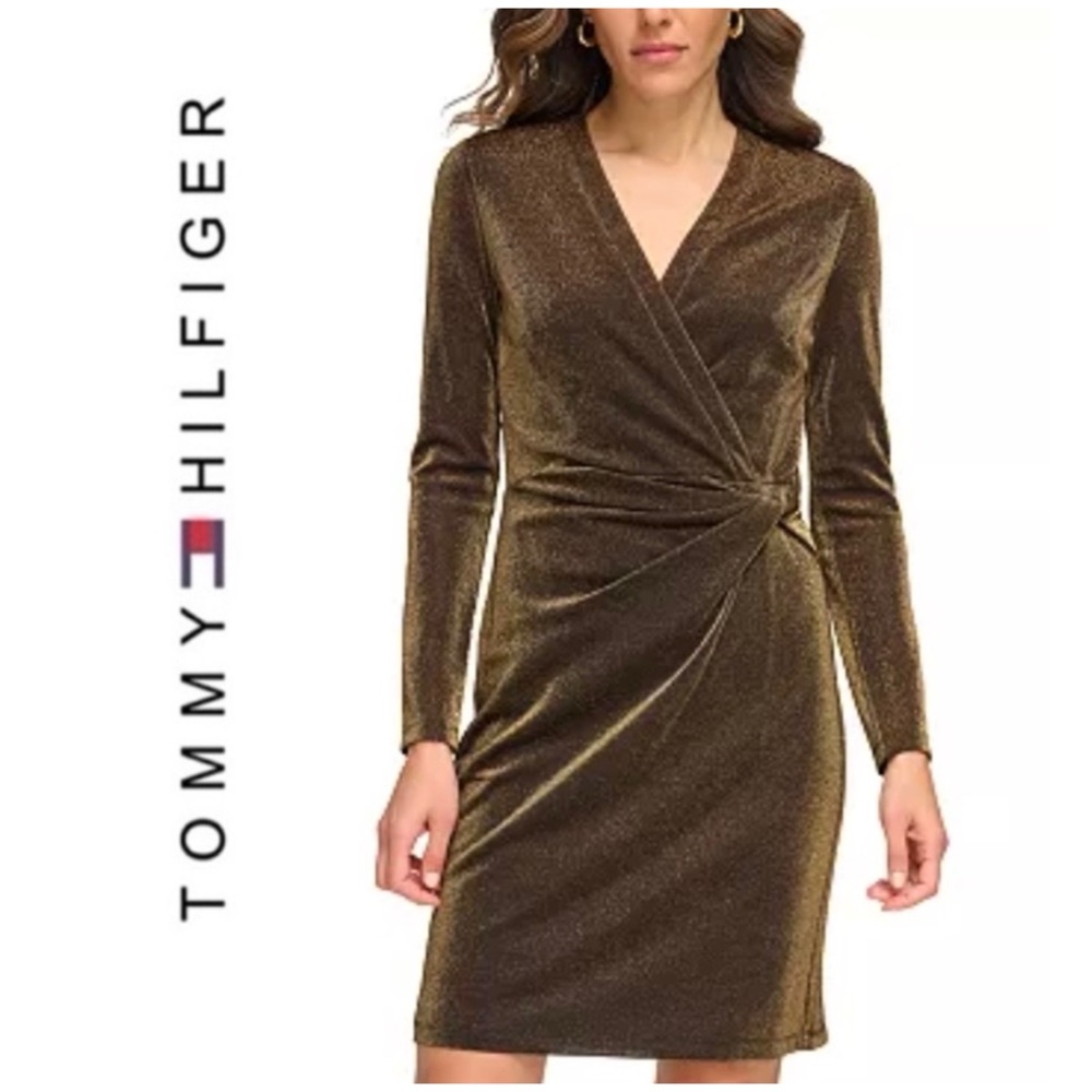 TOMMY HILFIGER Gold Shimmer Wrap Dress (Sz 14)